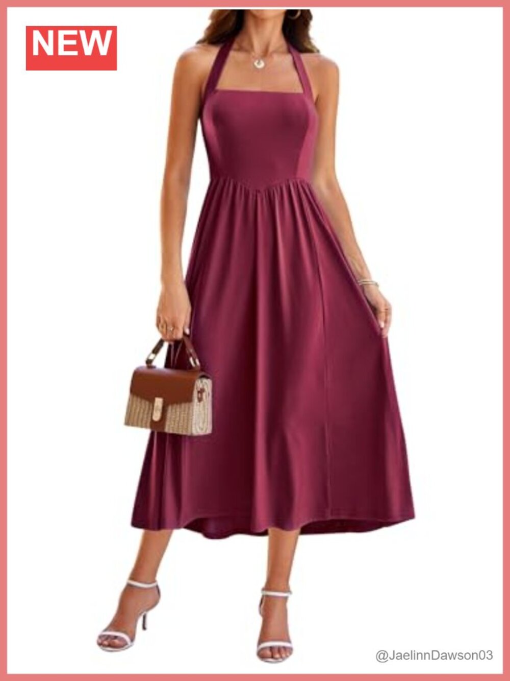 Sureple Women's Halter Midi Dress with Pockets Sleeveless Drop Waist Flowy